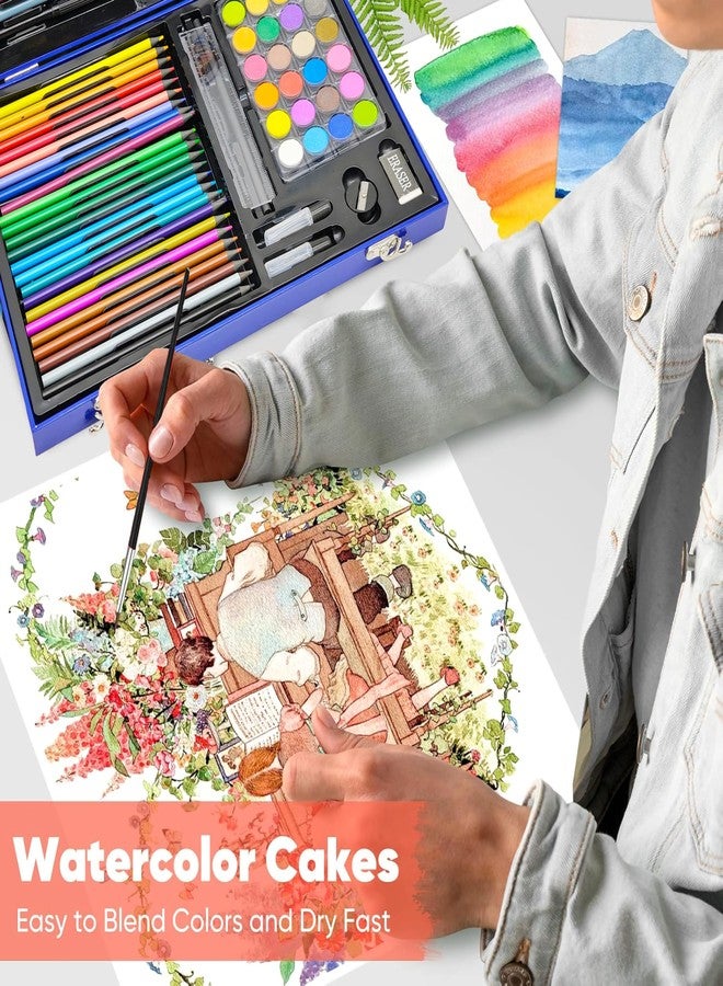 في جراسب مجموعة أدوات الرسم والتلوين VGRASSP المكونة من 128 قطعة بتصميم فضائي للأطفال - مجموعة فنية كاملة مع ألوان مائية، وألوان باستيل زيتية، وأقلام تلوين، وأقلام رصاص ملونة، وغيرها - مجموعة أدوات مدرسية محمولة - Image 2